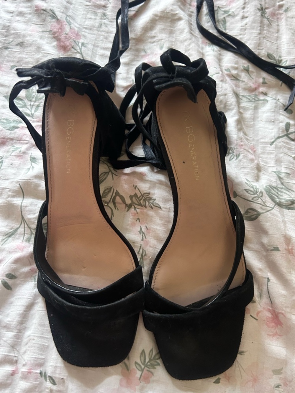 BCBGeneration Black Suede Lace-Up Heels